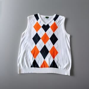 VTG.Argyle Plaid Vest Sweater Men Women 2XL ORANGE Old Man/Money Golf Preppy 80s